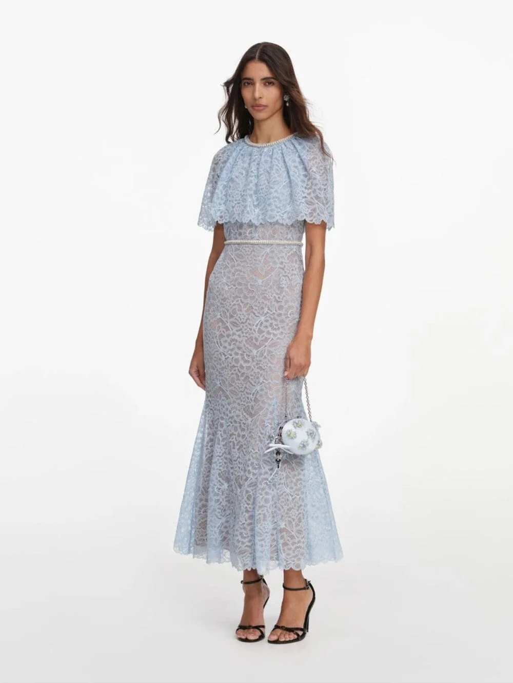 Self Portrait Blue Lace Cape Midi Dress